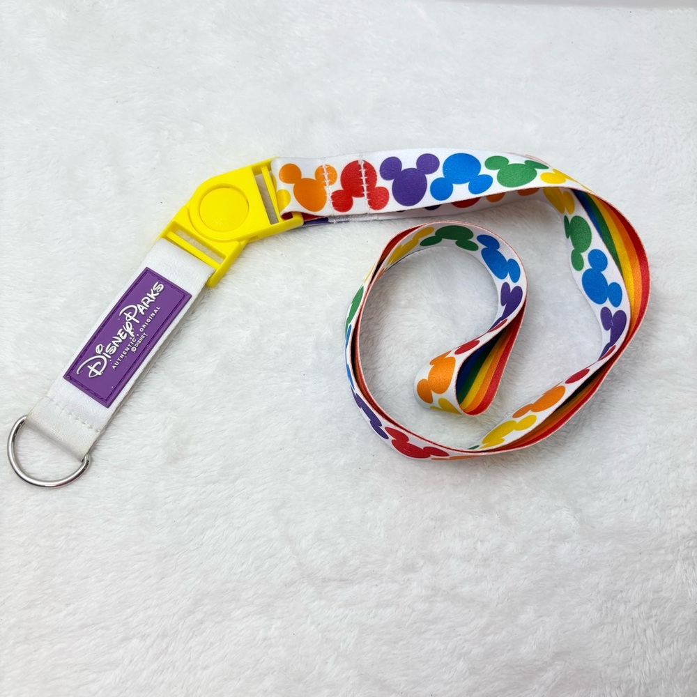 Disney Parks Rainbow Pride Reversible‎ Lanyard Mickey Icons/Rainbow Stripes